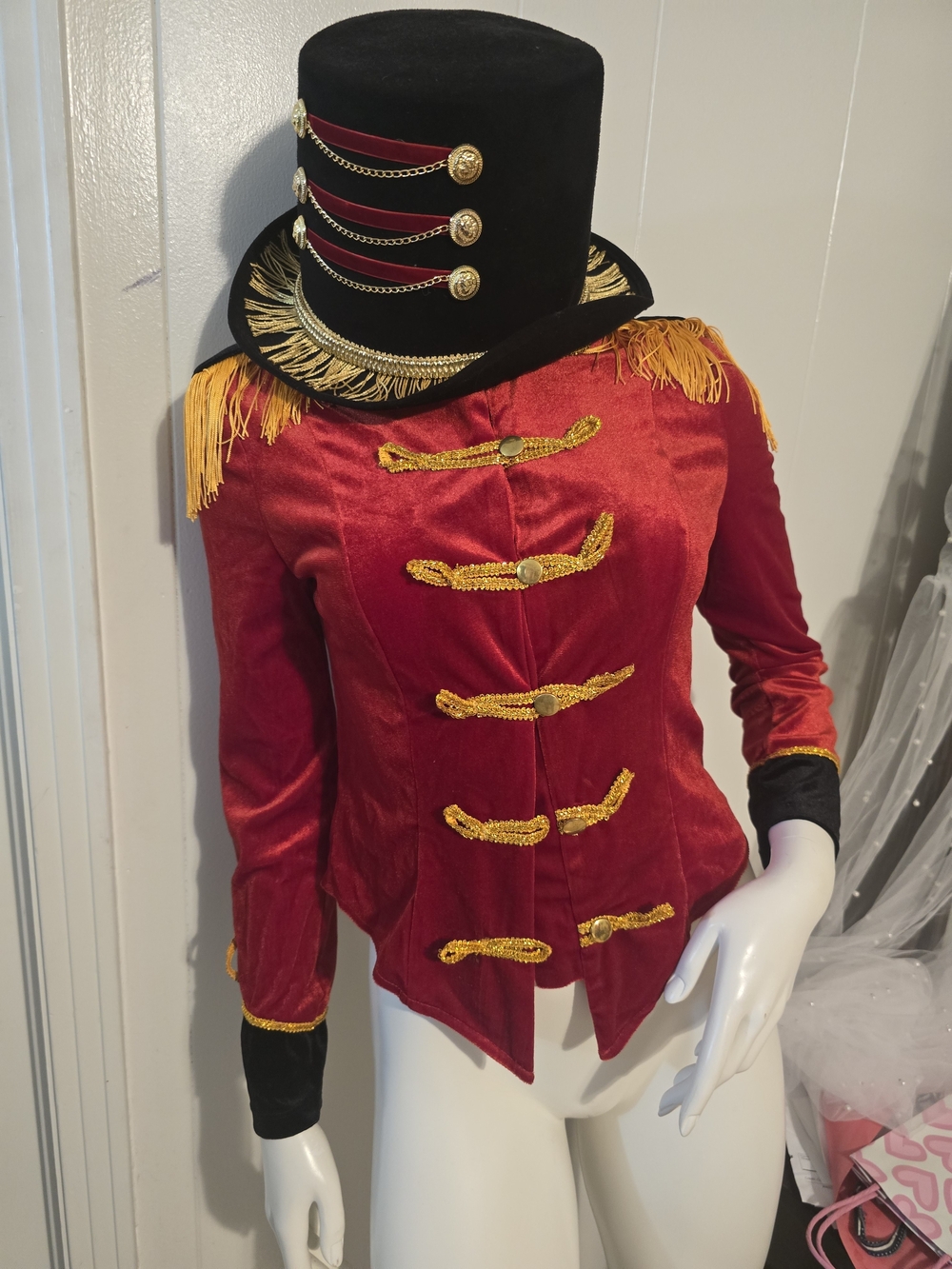 Red Military-Style Women's Jacket with Gold Trim